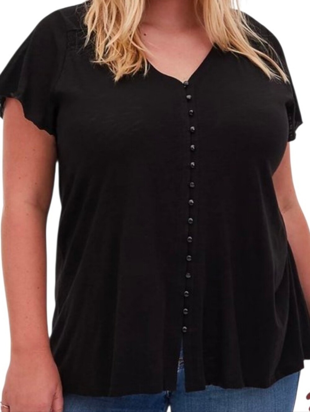 Torrid Heritage Slub Knit Button Front Short Sleeve Swing Top 3X Black